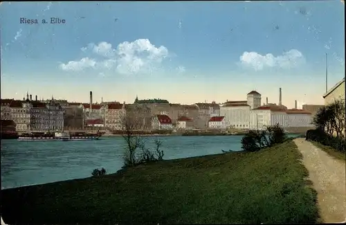 Ak Riesa an der Elbe Sachsen, Partie an der Elbe, Teilansicht