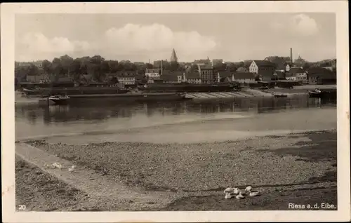 Ak Riesa an der Elbe Sachsen, Partie an der Elbe, Teilansicht