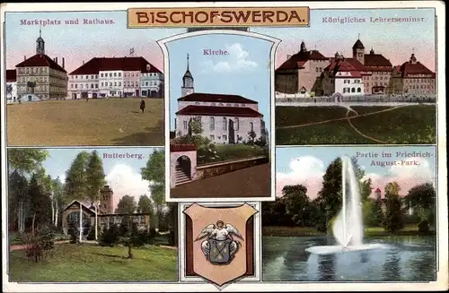 Ak Bischofswerda in Sachsen, Kirche, Marktplatz mit Rathaus, Butterberg, Lehrerseminar