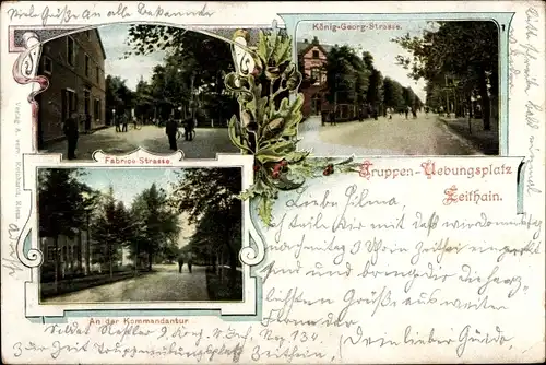 Ak Zeithain in Sachsen, Truppenübungsplatz, König Georg Straße, Fabrice Straße, Kommandantur