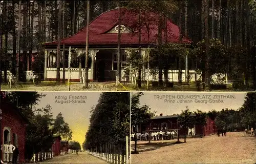 Ak Zeithain in Sachsen, Truppenübungsplatz, Prinz Johann Georg Straße, Milch Trinkhalle