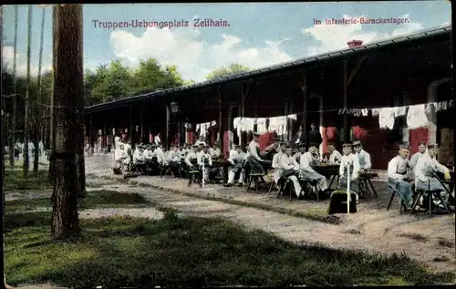 Ak Zeithain in Sachsen, Truppenübungsplatz, Infanterie Barackenlager, Soldaten, Kaiserreich