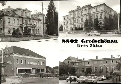 Ak Großschönau in der Oberlausitz Sachsen, Rat der Gemeinde, Oberschule, Einkaufszentrum, Kulturhaus