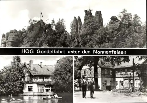 Ak Jonsdorf in Sachsen, Zittauer Gebirge, Nonnenfelsen, HOG Gondelfahrt, Teich