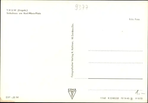 Ak Thum im Erzgebirge Sachsen, Volkshaus am Karl Marx Platz