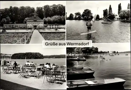 Ak Wermsdorf in Sachsen, Horstseebad, Terrasse, Surfer, Boote