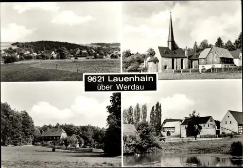 Ak Lauenhain Crimmitschau in Sachsen, Teilansichten des Ortes, Kirche