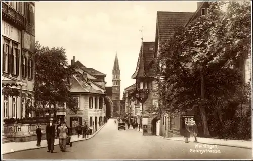 Ak Meiningen in Thüringen, Georgstraße, Passanten