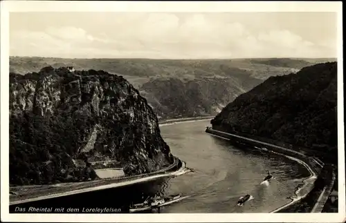 Ak Sankt Goarshausen am Rhein, Rheintal, Loreleyfelsen