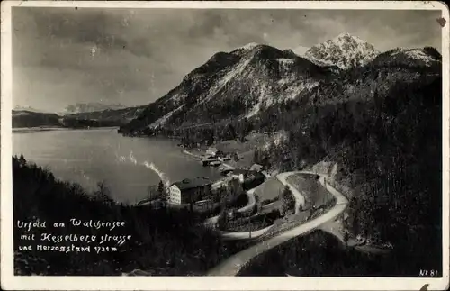 Foto Ak Urfeld am Walchensee Kochel am See, mit Kesselbergstraße und Herzogstand