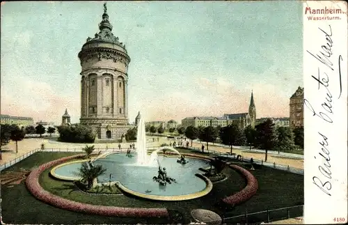 Ak Mannheim in Baden, Wasserturm