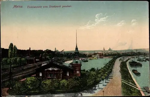 Ak Mainz am Rhein, Totalansicht vom Stadtpark gesehen