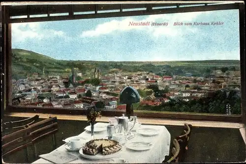 Ak Neustadt an der Haardt a.d.Weinstrasse, Tisch im Kurhaus Kohler, Blick auf die Stadt