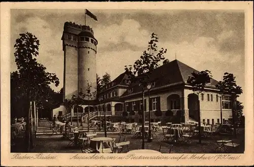 Ak Baden Baden am Schwarzwald, Aussichtsturm und Restauration auf d. Merkur