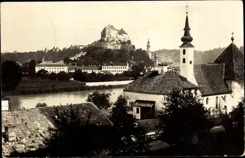 Foto Ak Burghausen an der Salzach Oberbayern, Gesamtansicht, Kirche, Schloss