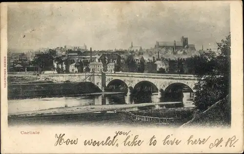 Ak Carlisle Cumbria England, Blick auf den Ort, Brücke