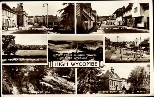 Ak West Wycombe Buckinghamshire England, Queen Victoria Road, Town Hall, Recreation Grounds