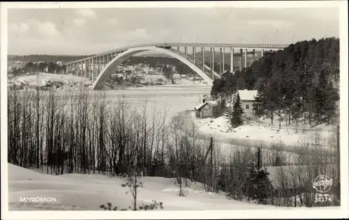 Ak Kramfors Schweden, Sandöbron, Winter