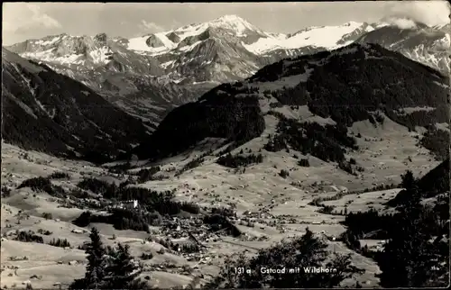 Ak Gstaad Saanen Kanton Bern, Totalansicht mit Wildhorn