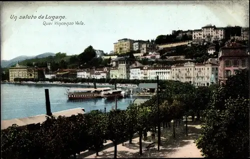 Ak Lugano Kanton Tessin Schweiz, Quai Vincenzo Vela