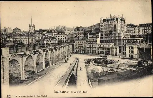 Ak Lausanne Kanton Waadt, le grand pont