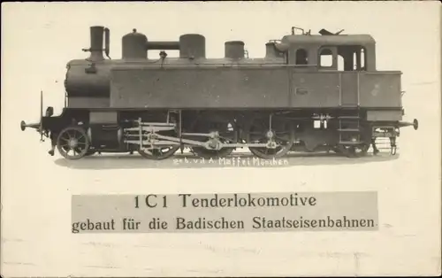 Foto Ak Deutsche Eisenbahn, Dampflokomotive, 1C1 Tenderlokomotive, Badische Staatseisenbahnen