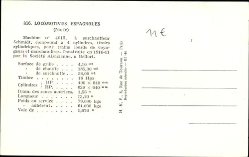 Ak Spanische Eisenbahn, Dampflokomotive, Norte, Machine No 4015