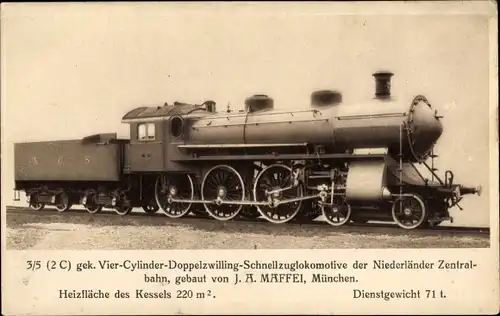 Ak Niederländer Zentralbahn NCS, Doppelzwilling Schnellzuglokomotive, J. A. Maffei