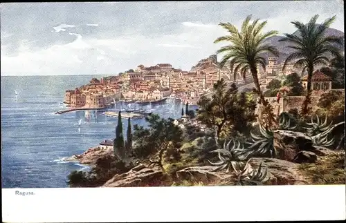 Künstler Ak Perlberg, F., Ragusa Dubrovnik Kroatien, Blick aus der Ferne