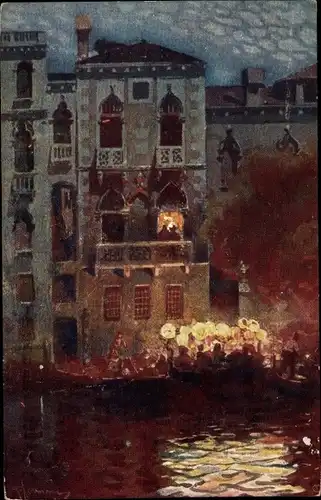 Künstler Ak Venezia, La Casa di Desdemona, Nacht, Lichter