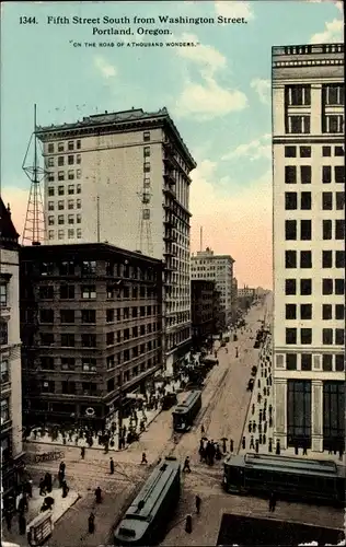 Ak Portland Oregon USA, Fifth Street South from Washinton Street, Straßenbahn