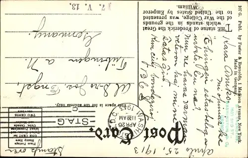 Ak Washington DC USA, Frederick the Great, War College Grounds, Statue