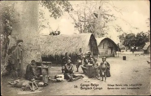 Ak Kinshasa Léopoldville DR Kongo Zaire, Village Bateke
