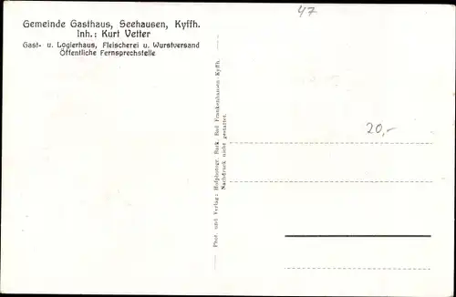 Ak Seehausen Bad Frankenhausen am Kyffhäuser Thüringen, Panorama, Gemeindegasthaus, Kyffhäuser