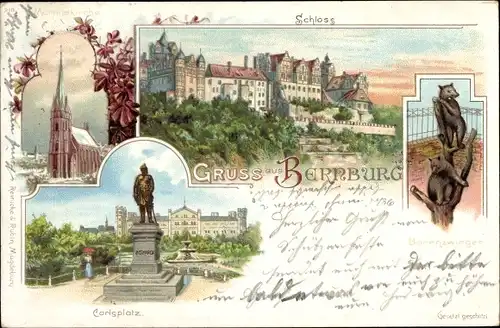 Litho Bernburg an der Saale, Martinskirche, Bären, Carlsplatz