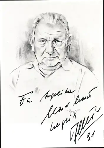 Künstler Ak Regschek, Kurt, Schauspieler Fritz Muliar, Portrait, Autogramm