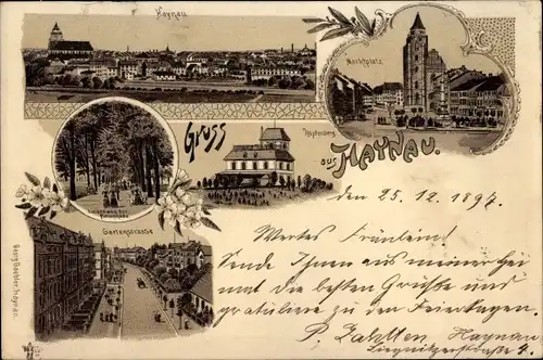 Litho Chojnów Haynau Schlesien, Marktplatz, Gartenstraße, Panorama