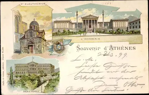 Litho Athen Griechenland, Palais Royale, l'Academie, St. Eleutherius