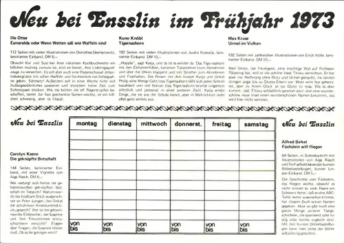 Stundenplan Ensslin Verlag, Bücher neu im Frühjahr 1973, "tz" Taschenzeitung