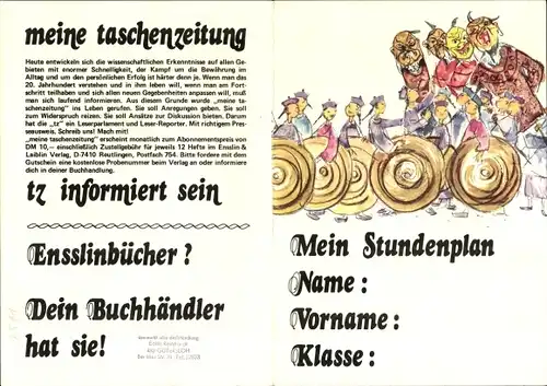 Stundenplan Ensslin Verlag, Bücher neu im Frühjahr 1973, "tz" Taschenzeitung