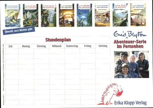 Stundenplan Erika Klopp Verlag, Enid Blyton Abenteuer-Serie, Bücherübersicht um 1980