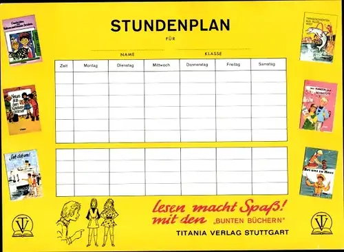 Stundenplan Titania Verlag Stuttgart, Jugendbücher " Bunte Bücher" um 1970