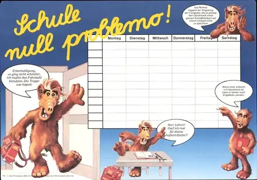 Stundenplan ALF, Schule null problemo, Alf in der Schule um 1985