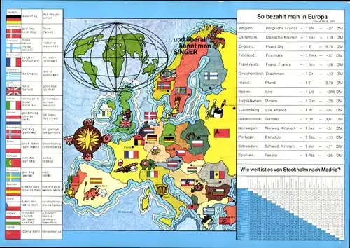 Stundenplan - Alle kennen Singer - Europäische Trachten, Flaggen, Währungen um 1980