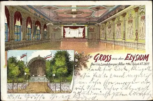 Litho Berlin Friedrichshain, Etablissement Elysium, Innenansicht, Landsberger Allee