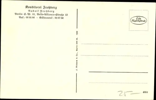 Ak Berlin Kreuzberg, Konditorei Frohberg, Belle Alliance Straße 13