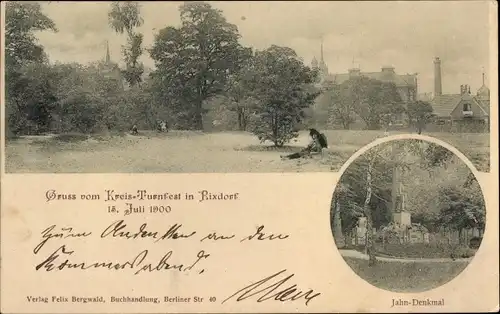 Ak Berlin Neukölln Rixdorf, Kreisturnfest 1900, Jahn Denkmal