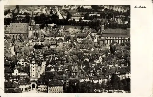 Ak Ansbach in Mittelfranken Bayern, Blick auf den Ort, Fliegeraufnahme