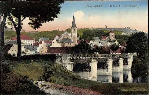 Ak Schwandorf im Oberpfälzer Wald Bayern, Blick auf den Ort, Brücke