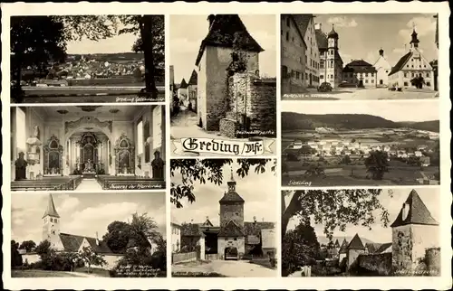 Ak Greding Mittelfranken, Siedlung, Tor, Pfarrkirche, Innenansicht, Totalansicht